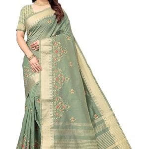 Women's Assam Cotton Silk With Golden Border Thread Embroidered Work Saree With Blouse Piece