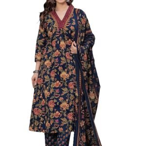 Women's Pure Cotton Block Printed Kurta Set with Palazzo Pants & Dupatta - Ethnic Wear