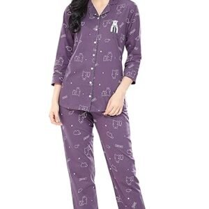 Women's Cotton Heart Printed Night Suit Set Of Shirt & Pajama Set 5274