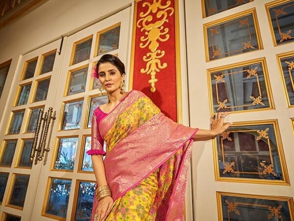 Women's kanjivaram banarasi silk saree for festival Wedding silk with rich pallu Design sarees for women with Unstitched blouse piece - Image 7
