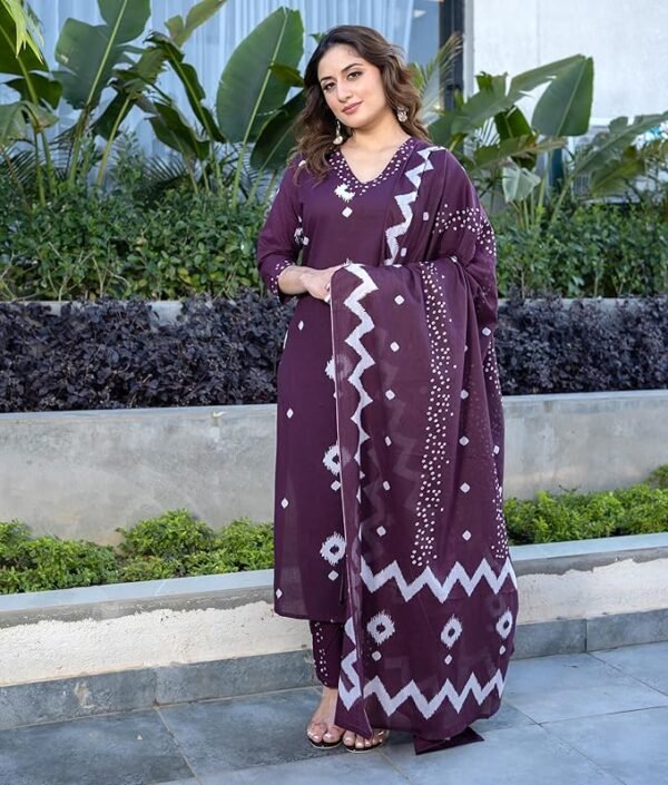 Women's Pure Cotton Bandhani Print Ethnic Kurta Set with Palazzo Pants & Dupatta - Image 4
