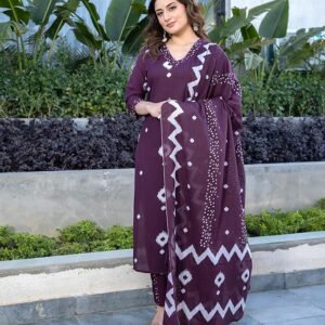 Women's Pure Cotton Bandhani Print Ethnic Kurta Set with Palazzo Pants & Dupatta